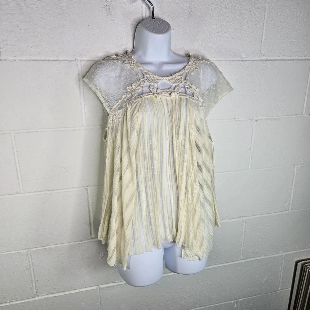 Free People Stars Align Eggshell Ivory Lace Flowy Romantic Shirt
